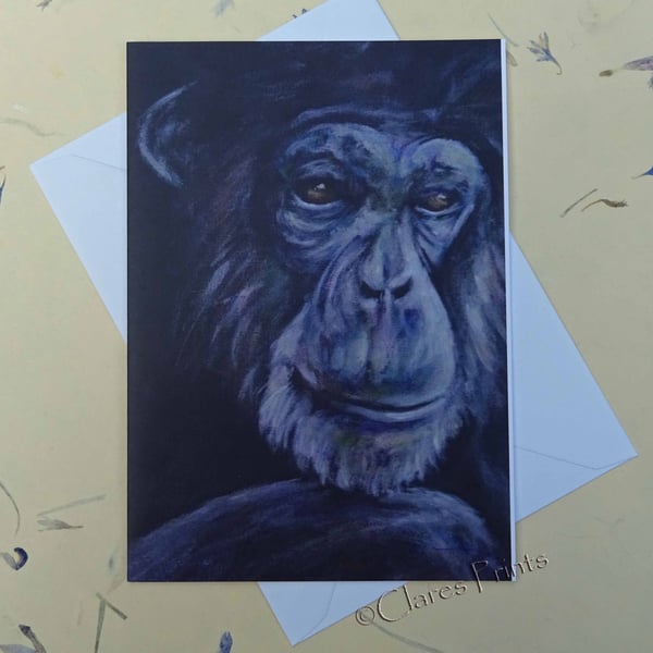 Thoughtful Chimp Blank Greeting Card From my Original Acrylic Painting