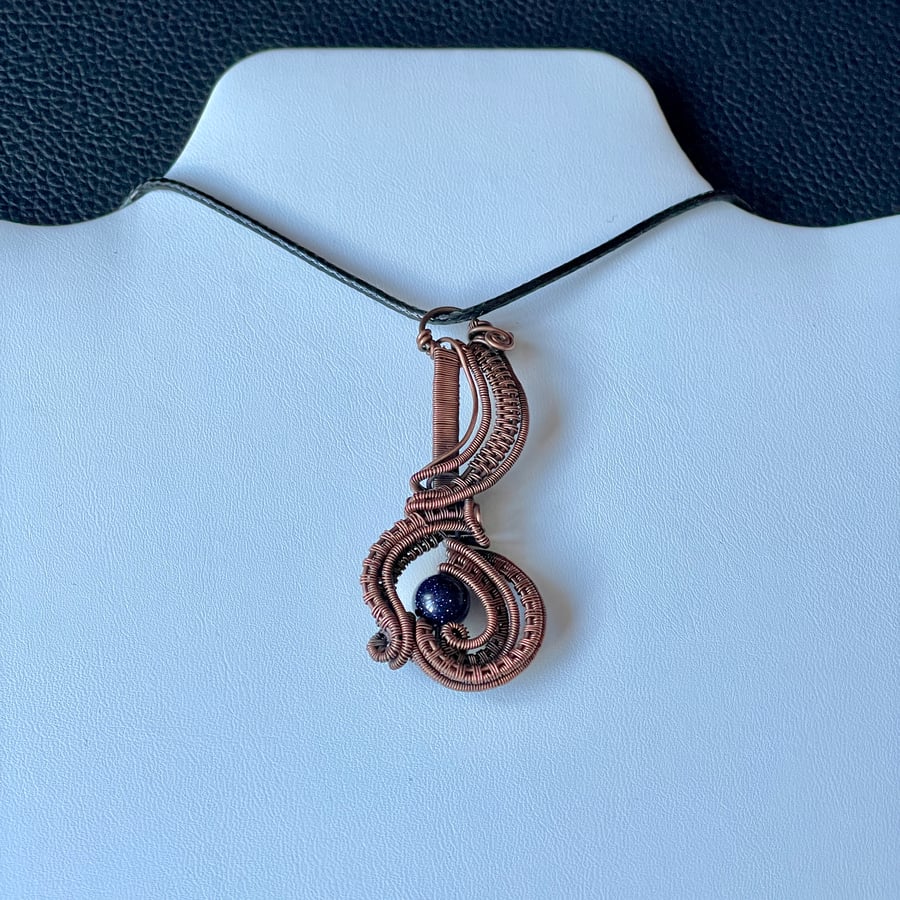 Stunning Antiqued Wire Wrapped Goldstone Pendant