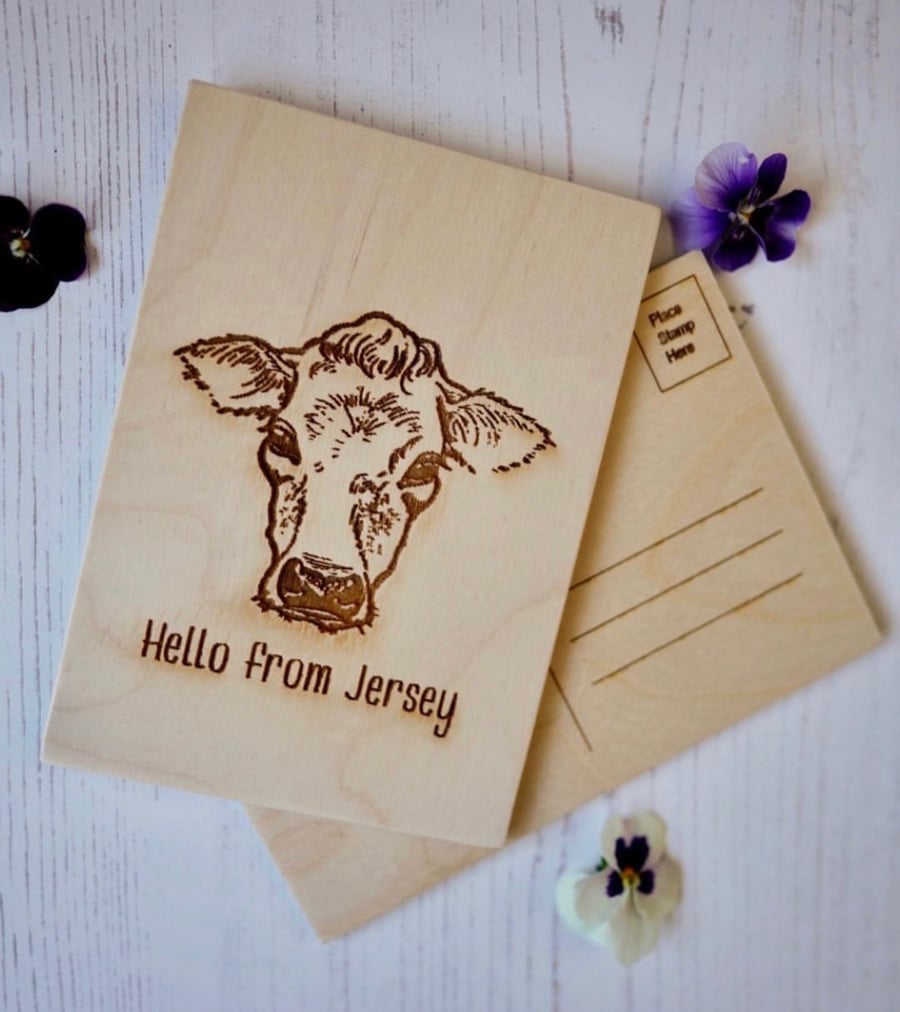 Wooden Hello from Jersey postcard 