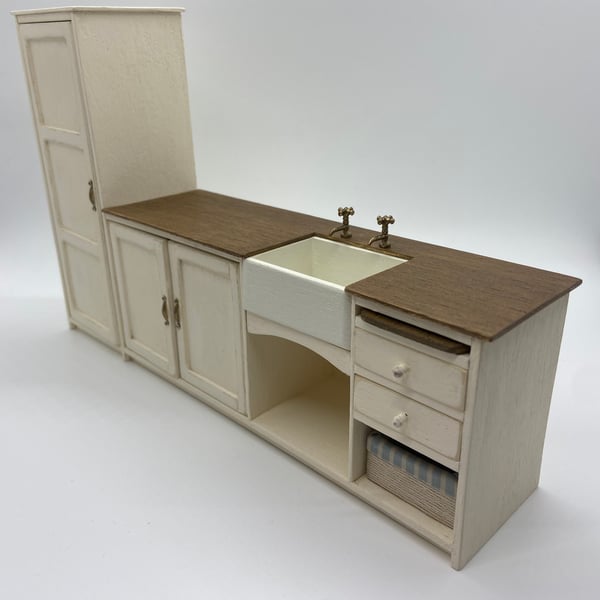 Dolls house kitchen cupboard and sink 1:12 scale handmade