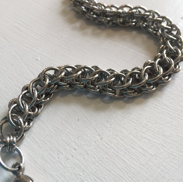 Mens Wide Stainless Steel Chainmaille Bracelet - Folksy