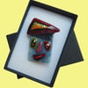 HANDMADE FUSED DICHROIC GLASS 'BEAUTY IS IN THE EYE OF THE BEHOLDER' BROOCH.