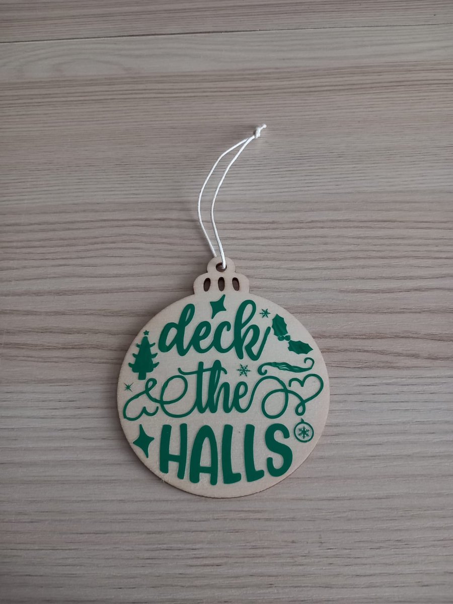 Christmas Wooden Bauble Deck The Halls Christmas Tree hanging Decoration