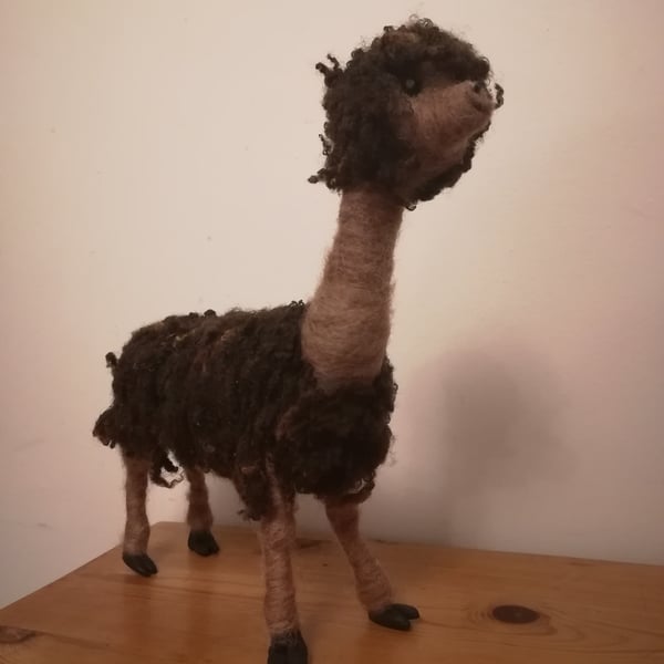 Alpaca, needle felted wool sculpture 