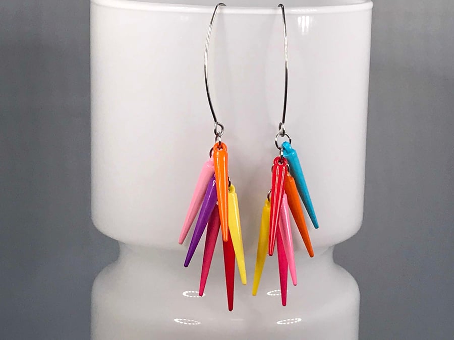 THREADER RAINBOW EARRINGS spike acrylic cool cute edgy punk