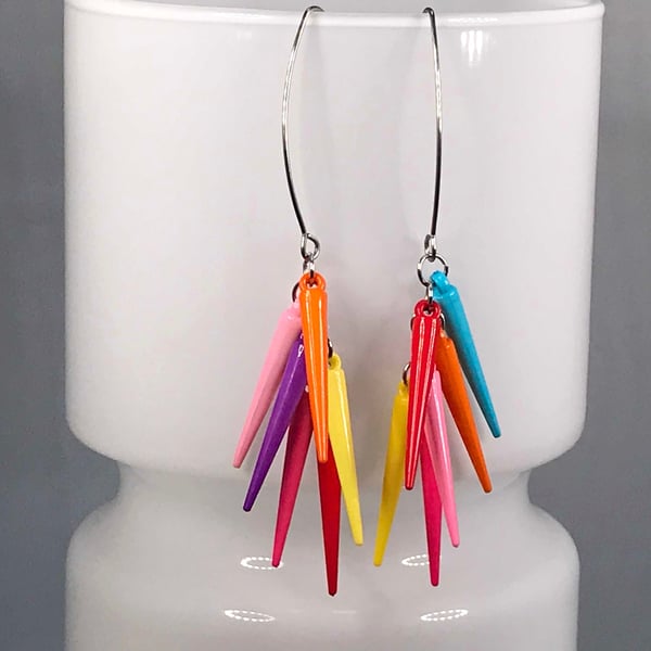 THREADER RAINBOW EARRINGS spike acrylic cool cute edgy punk