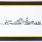 Edinburgh Cityscape Handmade Unique Framed A3 Print Yellow Border Wallart Gift