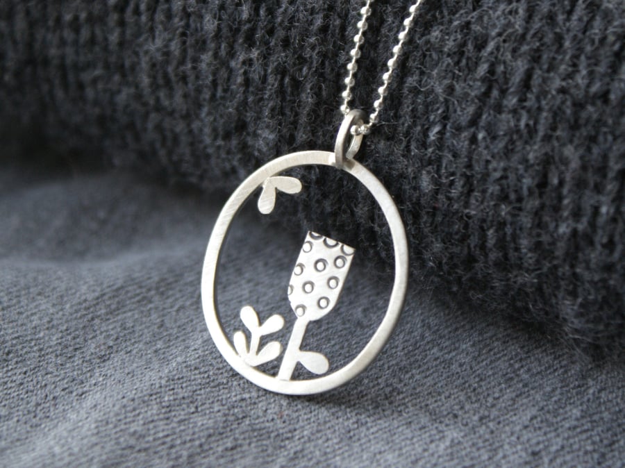 Silver scandi flower pendant 