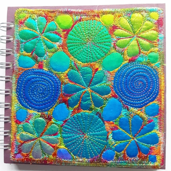 Spiral Bound Sketchbook Square 6 x 6 inches with Free Machine Embroidery Cover