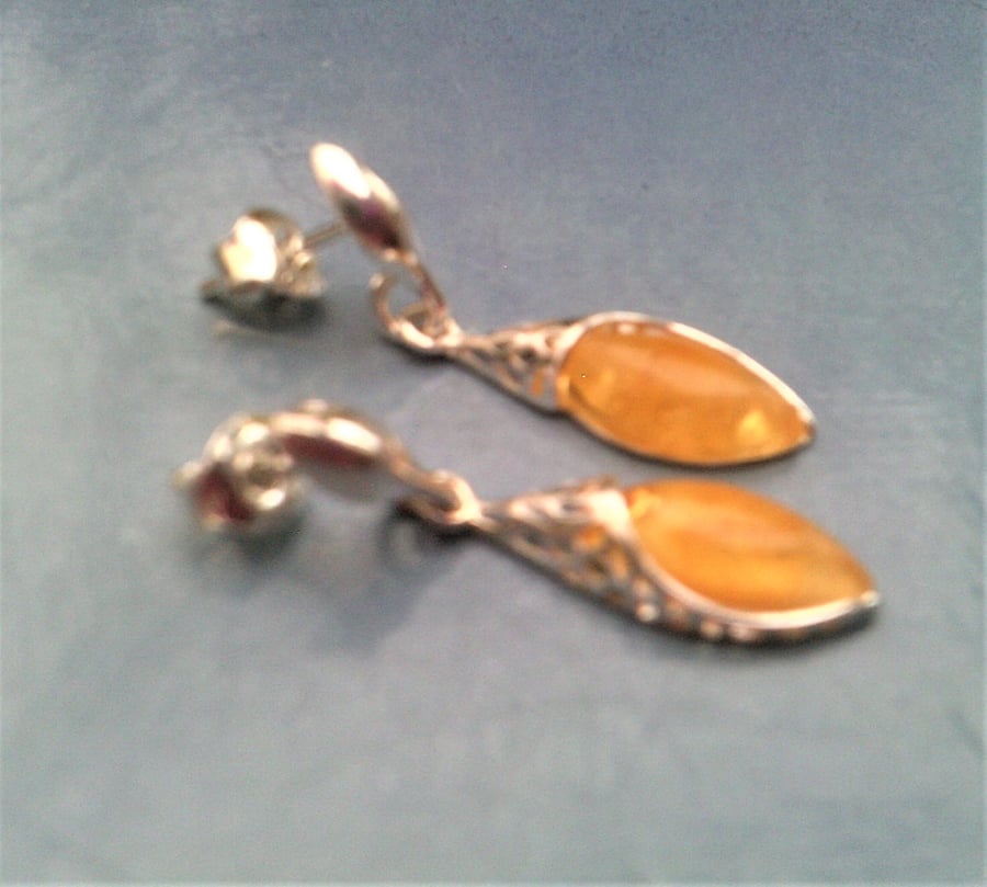 Yellow Baltic Amber Earrings, Butterscotch Amber, Sterling Silver Drop Earrings