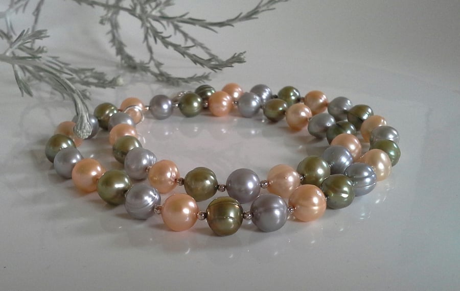 Quality Multicoloured Freshwater Pearl Sterling Silver Necklace