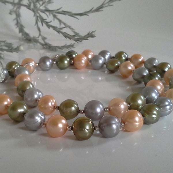 Quality Multicoloured Freshwater Pearl Sterling Silver Necklace