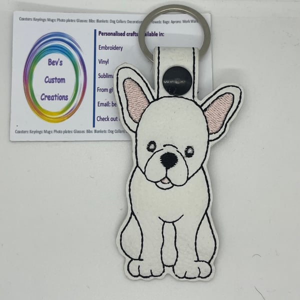 Embroidered French Bulldog Keyring