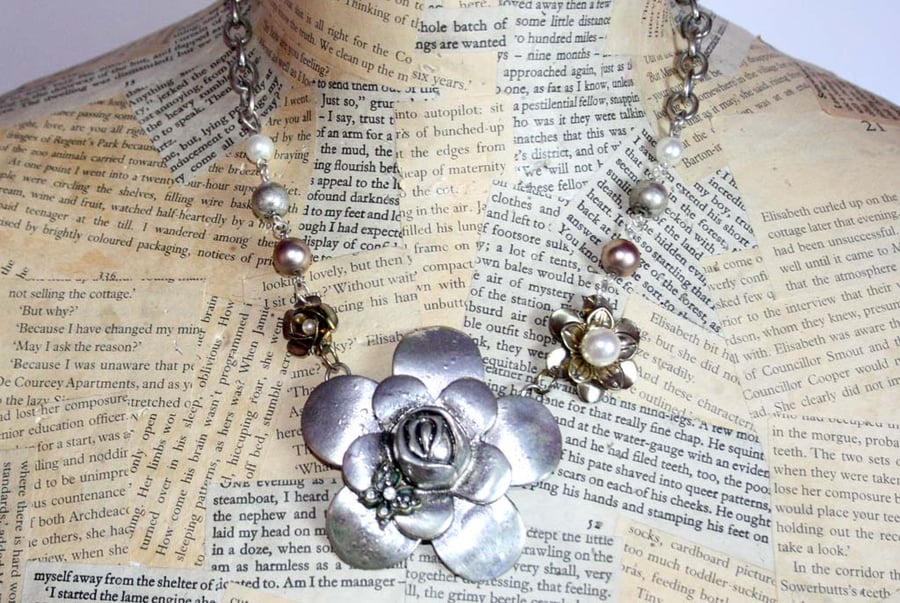Statement Flower Butterfly Silver Necklace