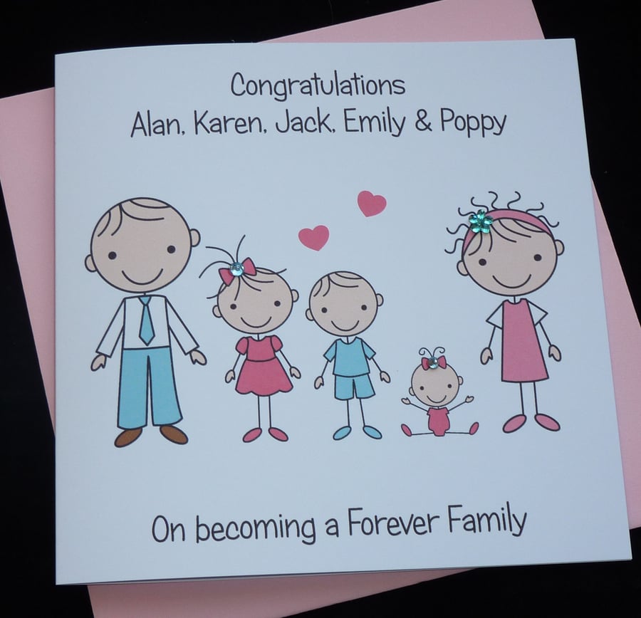 Handmade Personalised Adoption or Forever Family Card- Any family group