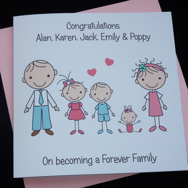Handmade Personalised Adoption or Forever Family Card- Any family group