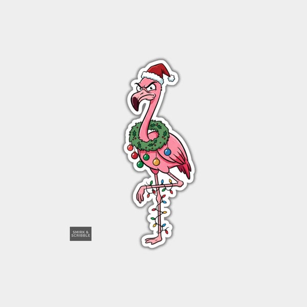 Unique Funny Christmas Sticker Xmas Decal For Adults - Flamingo