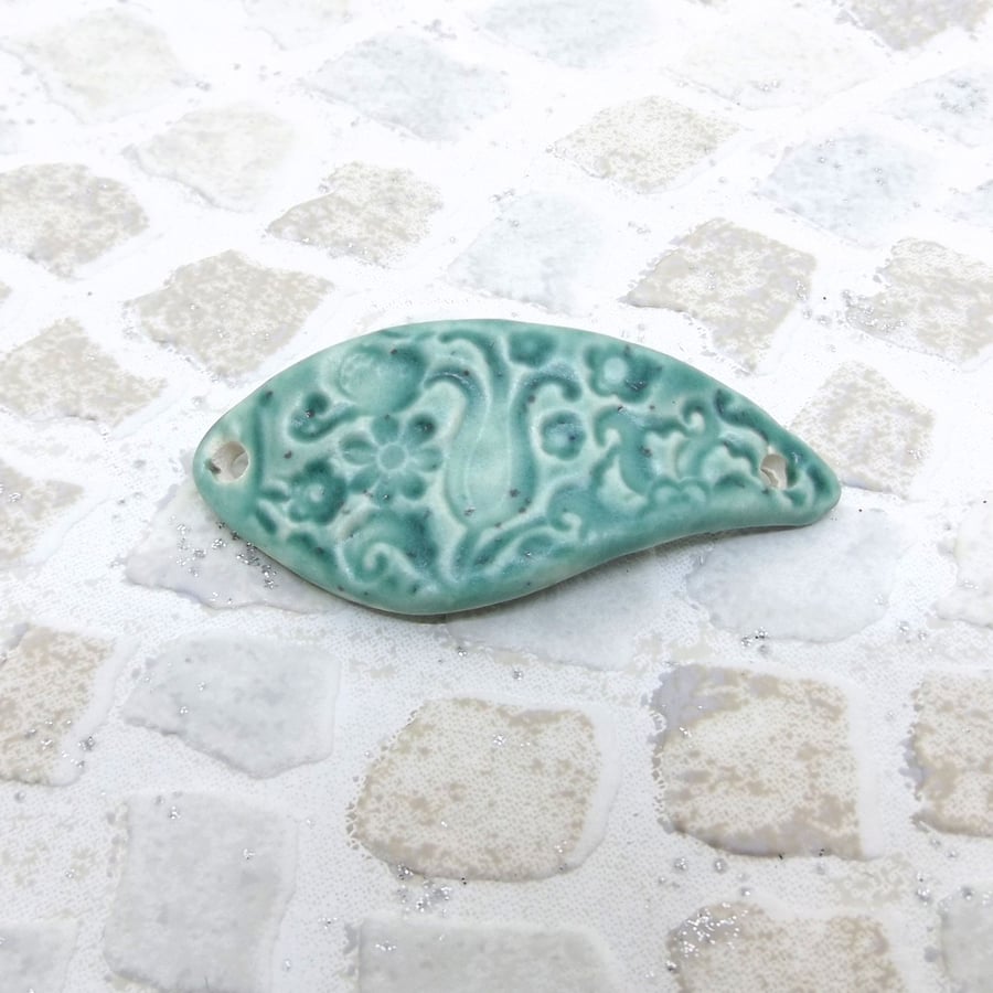 Handmade Sea Green Leaf Shaped Ceramic Bracelet Connector 