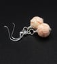 Carved shell gemstone earrings, pale pink silver earrings.