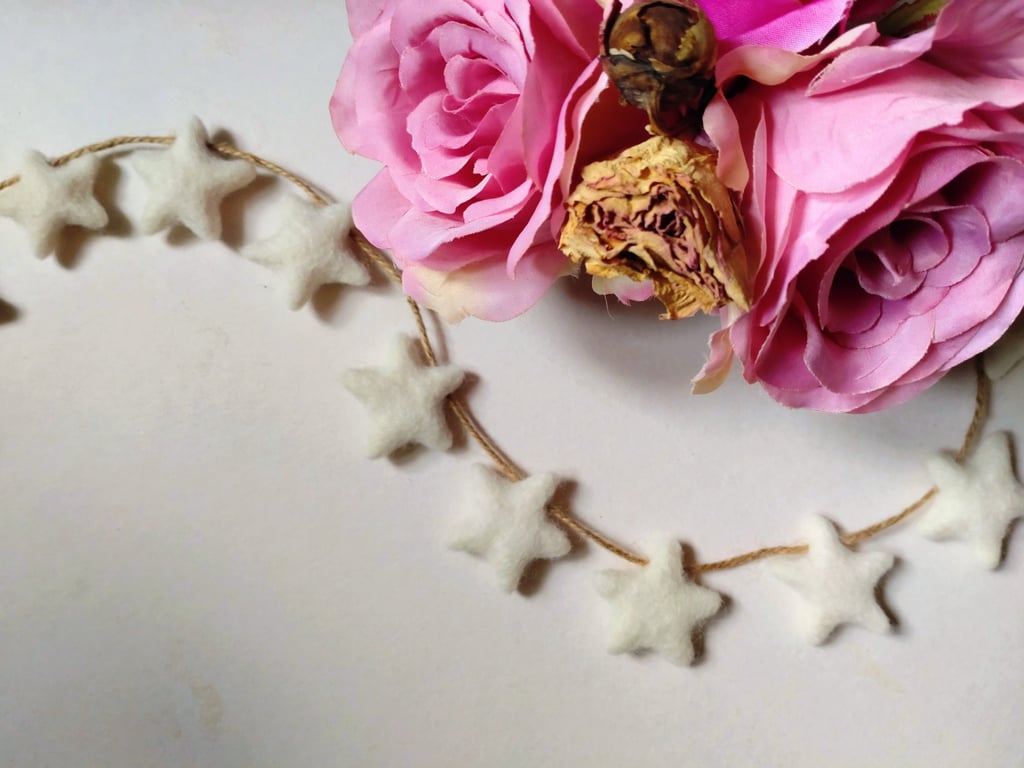 Felt Star Garland, White Decorative Bunting, Fairtrade, Nursery Decor