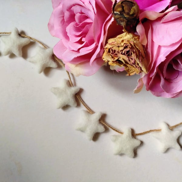 Felt Star Garland, White Decorative Bunting, Fairtrade, Nursery Decor
