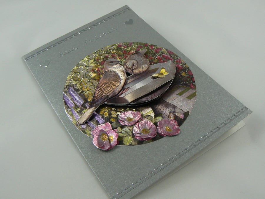 Collared Doves Anniversary card (  3D decoupage and dufex foil )