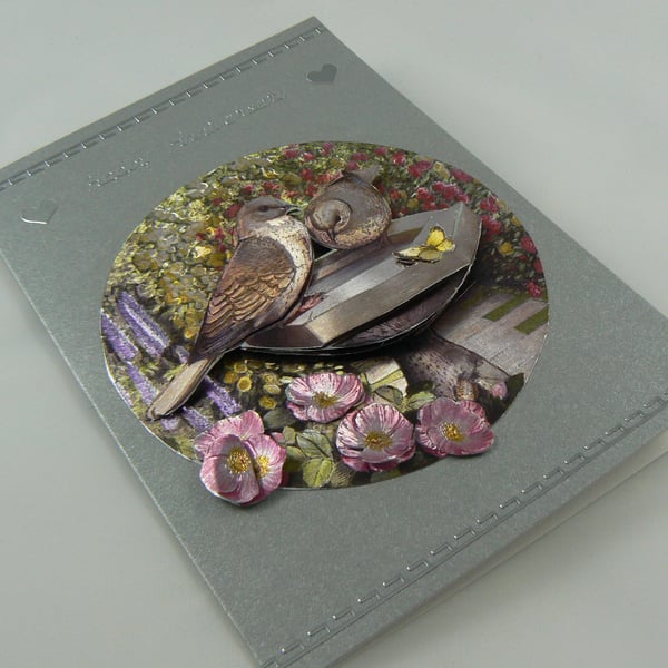 Collared Doves Anniversary card (  3D decoupage and dufex foil )