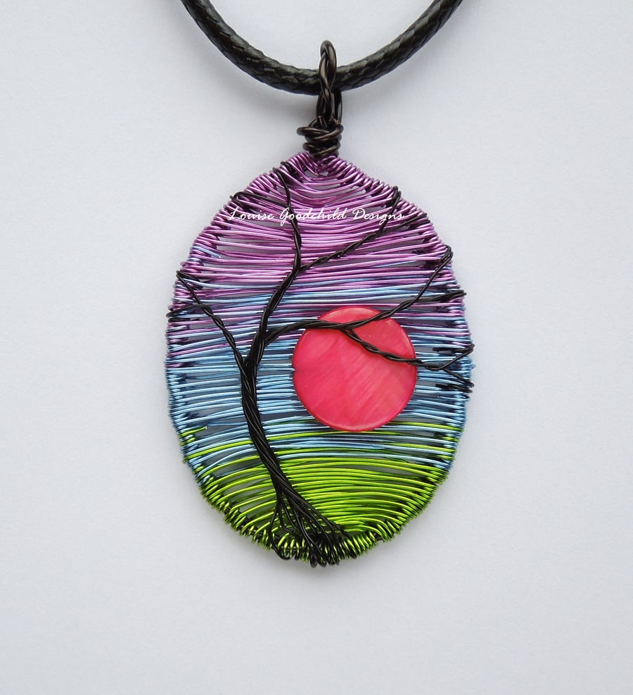 Colourful Sunset rainbow wire necklace, unique wearable wire art