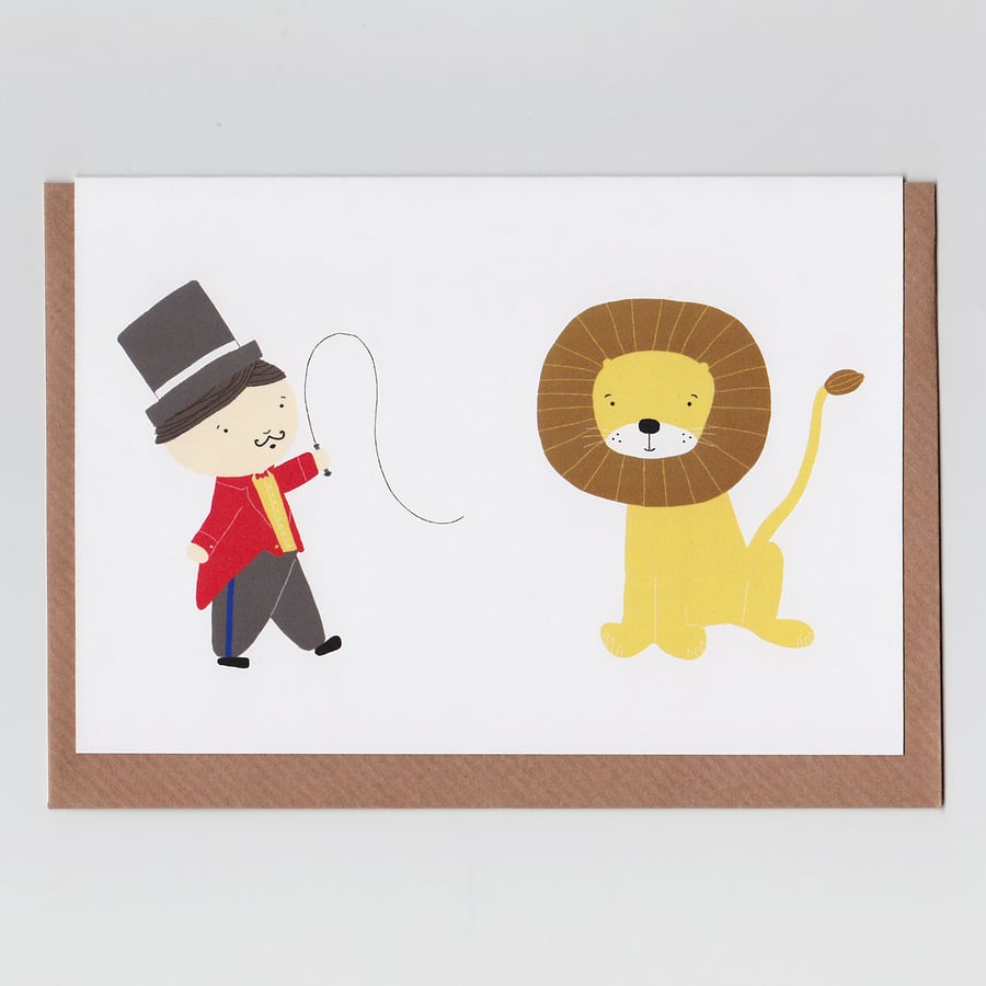 Lion Tamer, Greetings Card with Circus Design