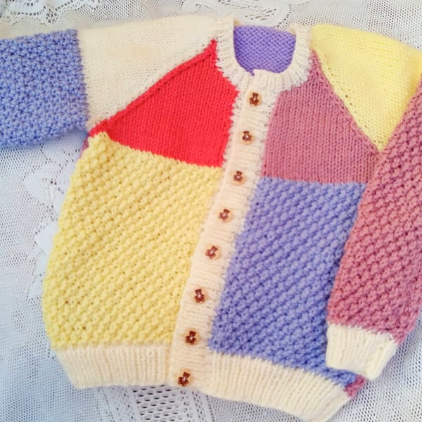 Multi Coloured Chunky Knit Cardigan for a Child, Chunky Cardigan, Birthday Card 