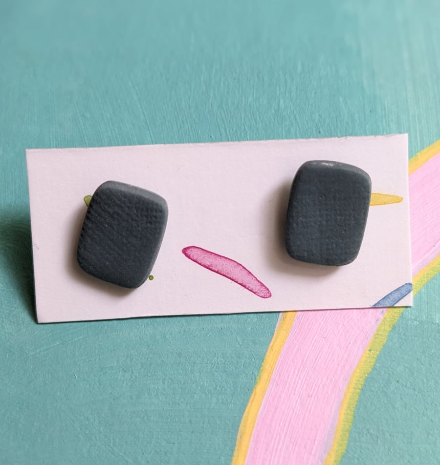 Blue rectangular textured earrings