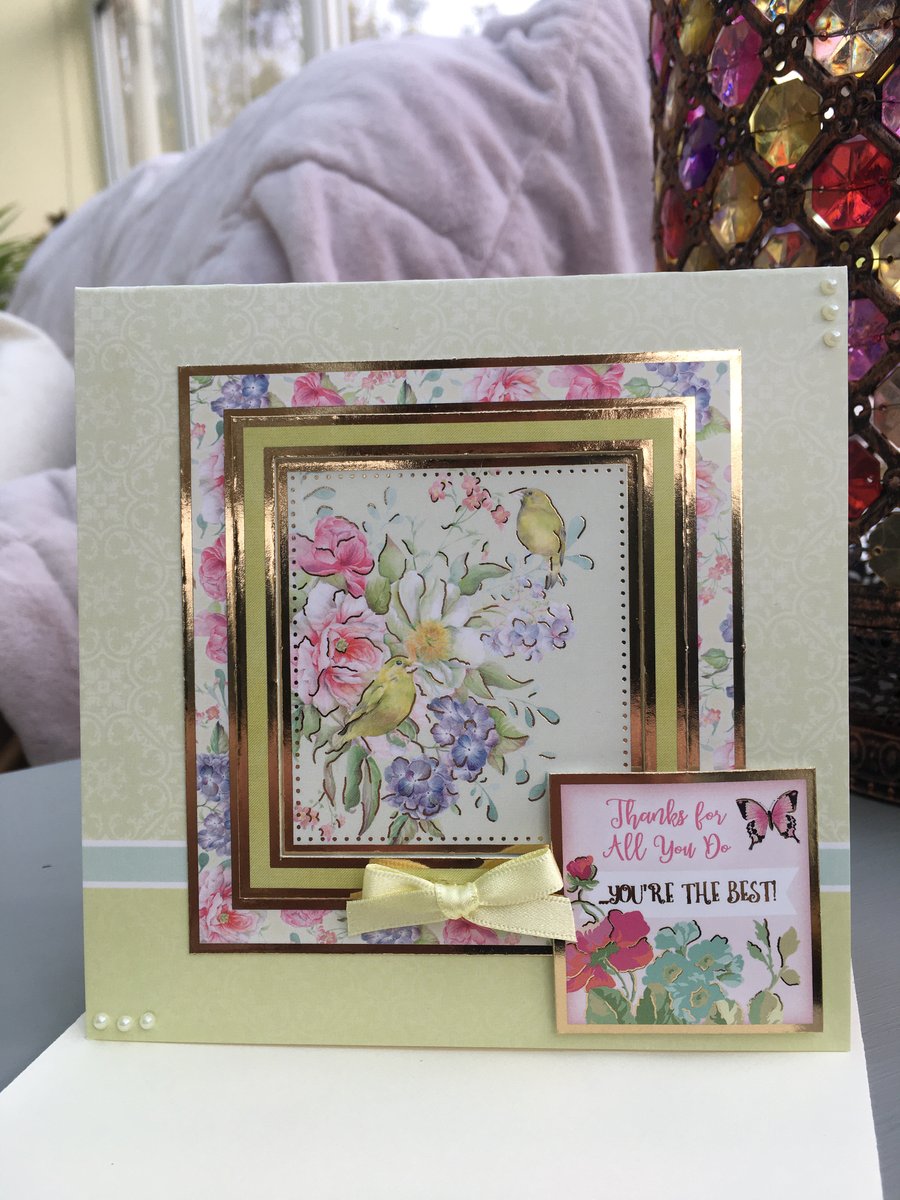 Delicate floral and bird thank you card