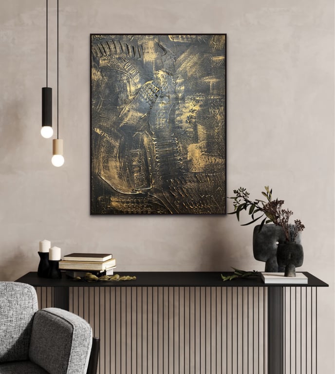 Metallic Gold & Black — Textured Abstract Acrylic Art