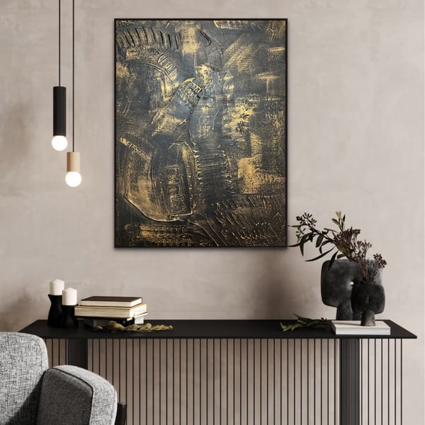 Metallic Gold & Black — Textured Abstract Acrylic Art