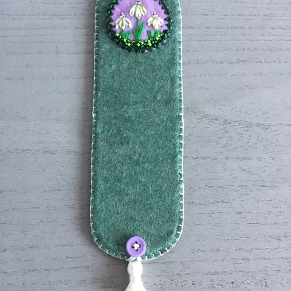 Hand Embroidered Snowdrop Bookmark 