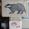 Badger and red toadstool - 2 fabric hangers -