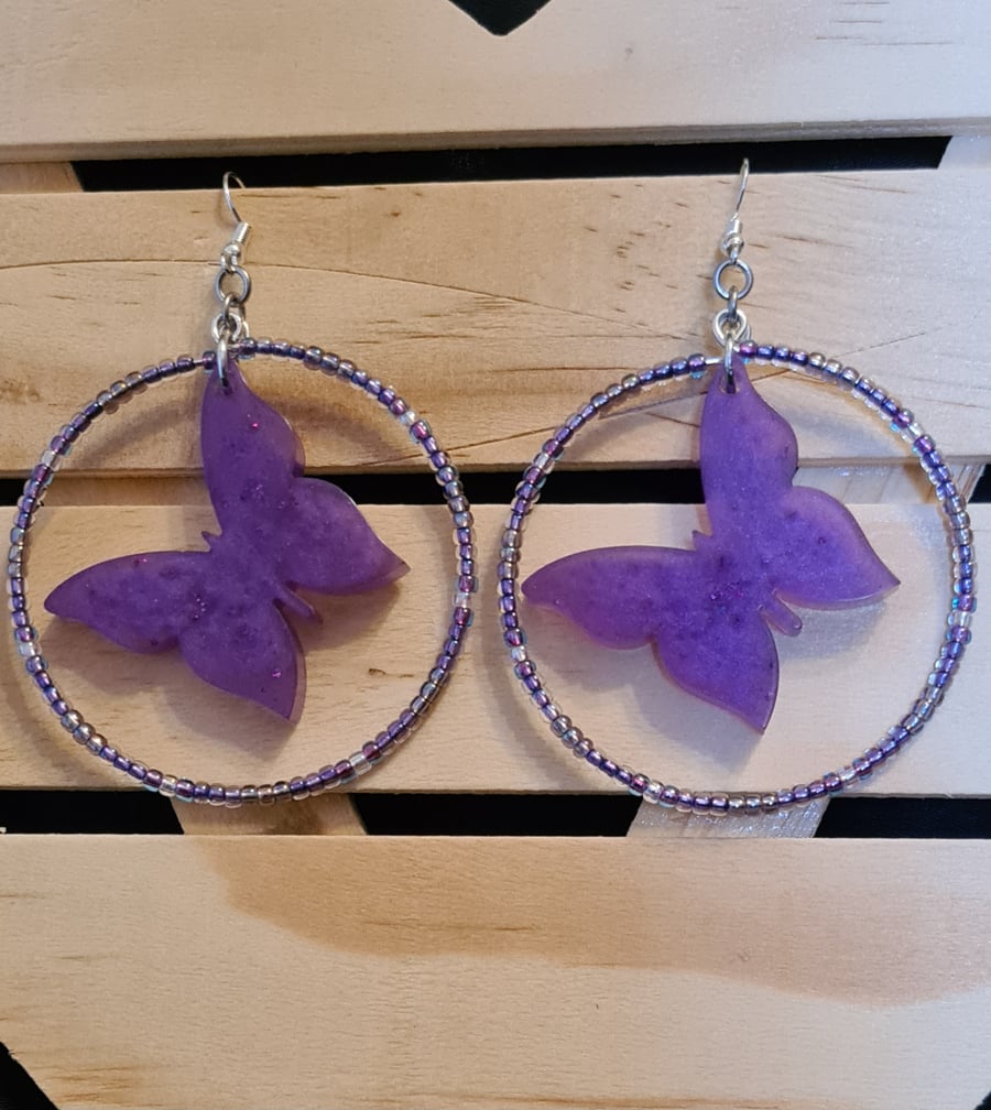 Large Purple Butterfly Earrings 