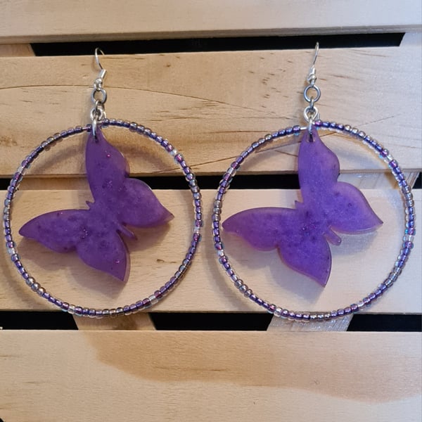 Large Purple Butterfly Earrings 