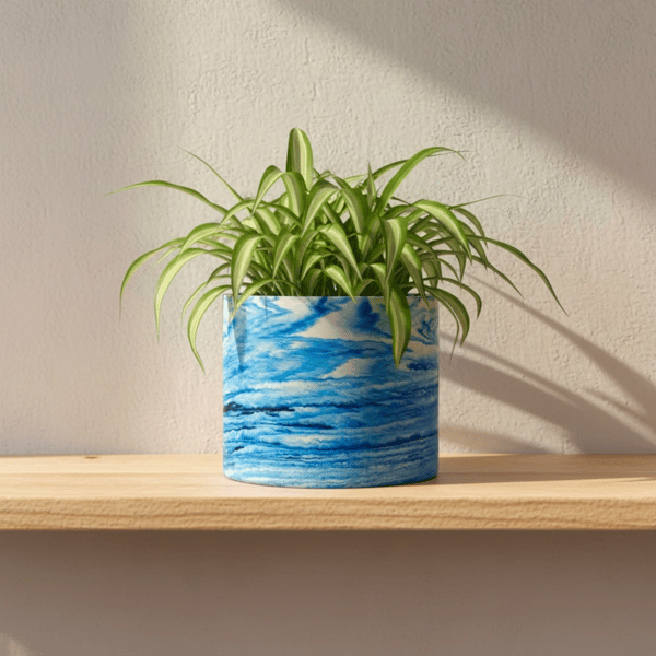 Large Blue Marbled Plant Pot - Unique Indoor Planter