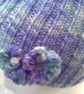 Handknit hand dyed Shetland 3 flowered ribbed beanie hat blues SMALL MEDIUM - Image 2