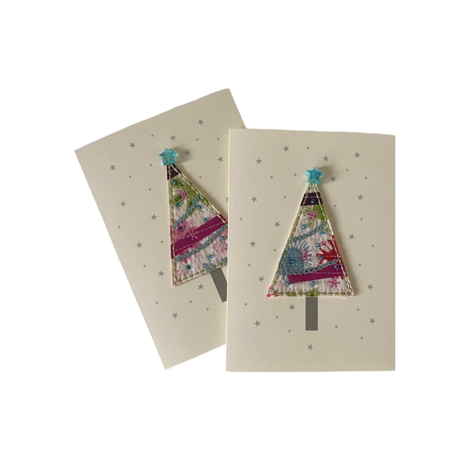 Christmas Tree Card, Scrappy Patchwork Tree Christmas Card, Xmas Textile Card