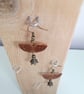 Leather and Metal Bead Dangle Drop Earrings Boho Chestnut Brown  - Image 3