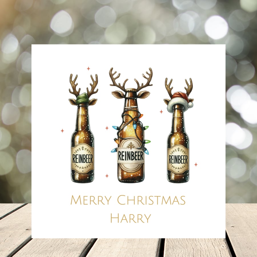 Bottle beer Christmas Card - Reinbeer Funny Christmas Card