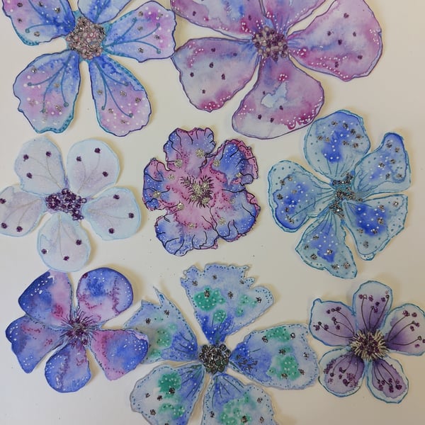 8 Watercolour Flowers Ideal Card Making, Junk Journals, Collage, Scrapbooking