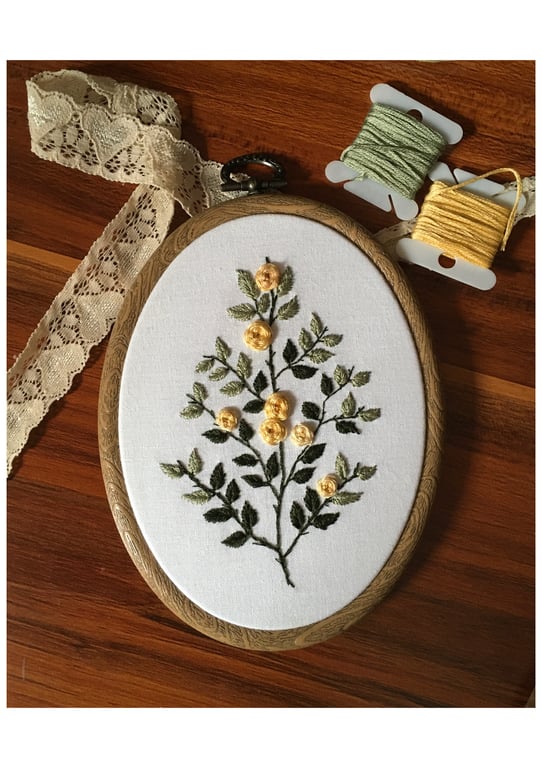Rose Tree vintage style hand embroidery