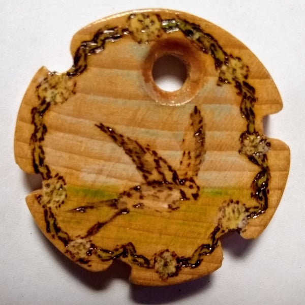 Pendant with Swallow and flowers or key ring or totem