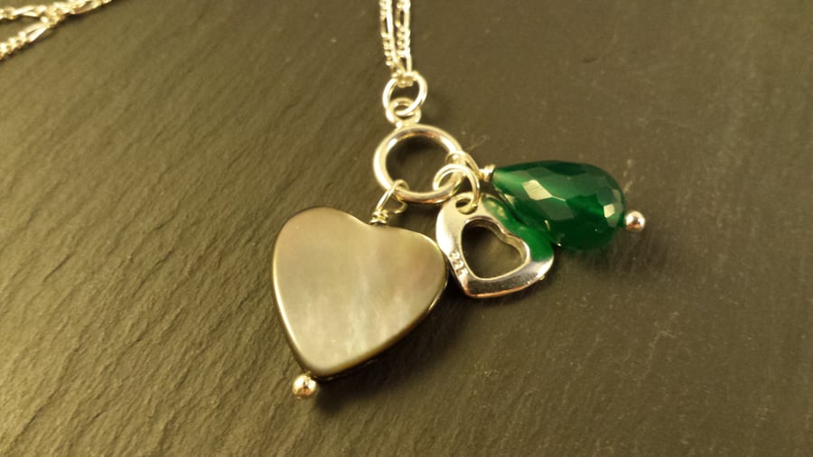 Sterling Silver Necklace with Heart Charms