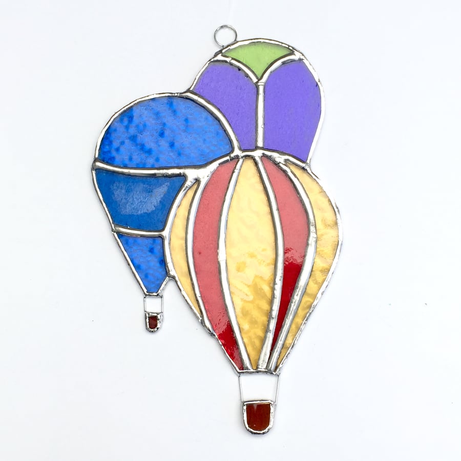 Stained Glass Hot Air Balloons Suncatcher - Handmade Hanging Decoration - Multi