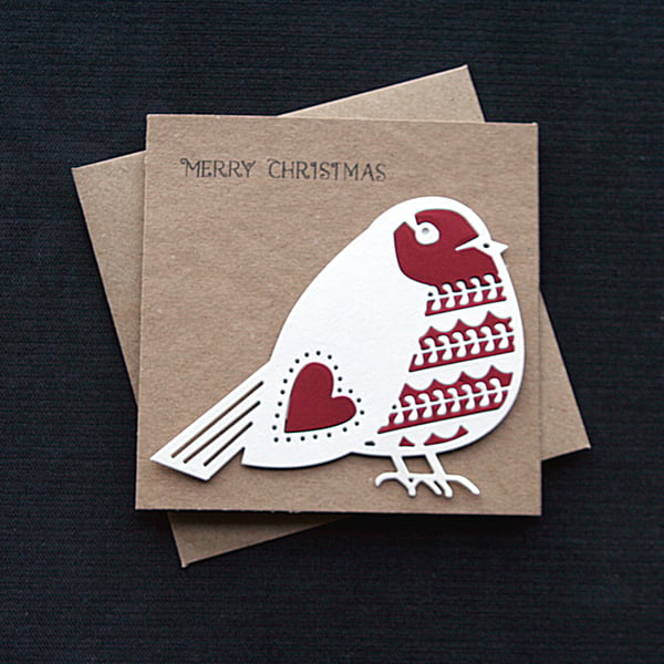Cream Robin - Handcrafted Christmas Card - dr19-0051