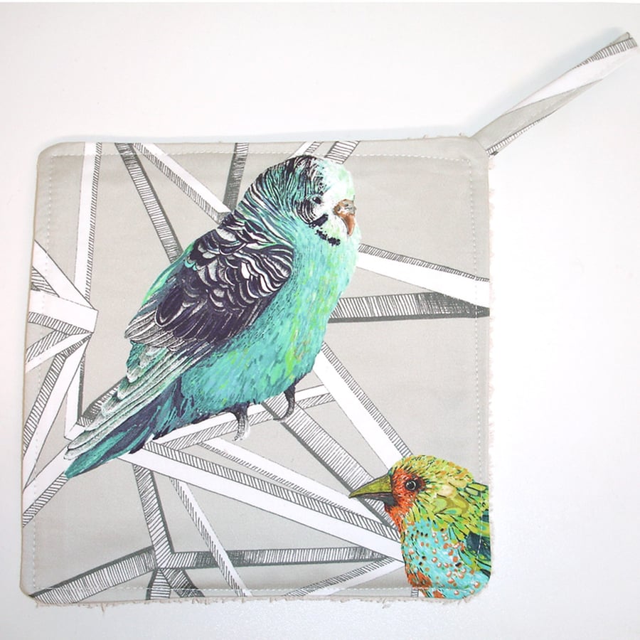 Green Budgie Pot Holder Potholder Grab Mat Kitchen Cookware Budgerigar Bird
